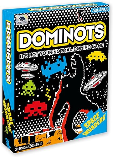 AQUARIUS Space Invaders Dominots - Juego de azulejos con temática de Space Invaders - Diversión familiar para niños y adultos - Mercancía y