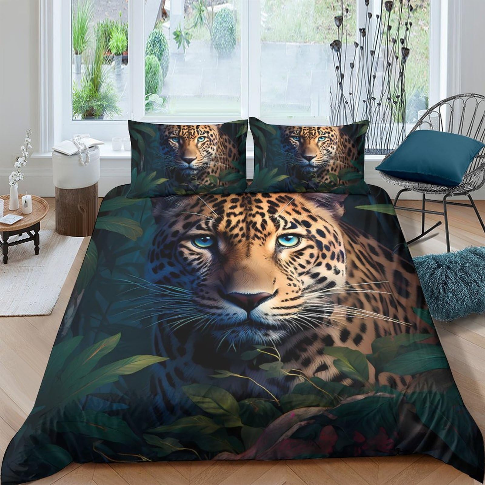 Ctjqhvkz Style-9 3D Printed Jungle Leopard Fitted Sheet Microfiber Soft Anti-Slip Wild Forest Bed Cover For Bedroom Decor Protection Single（135X200cm）