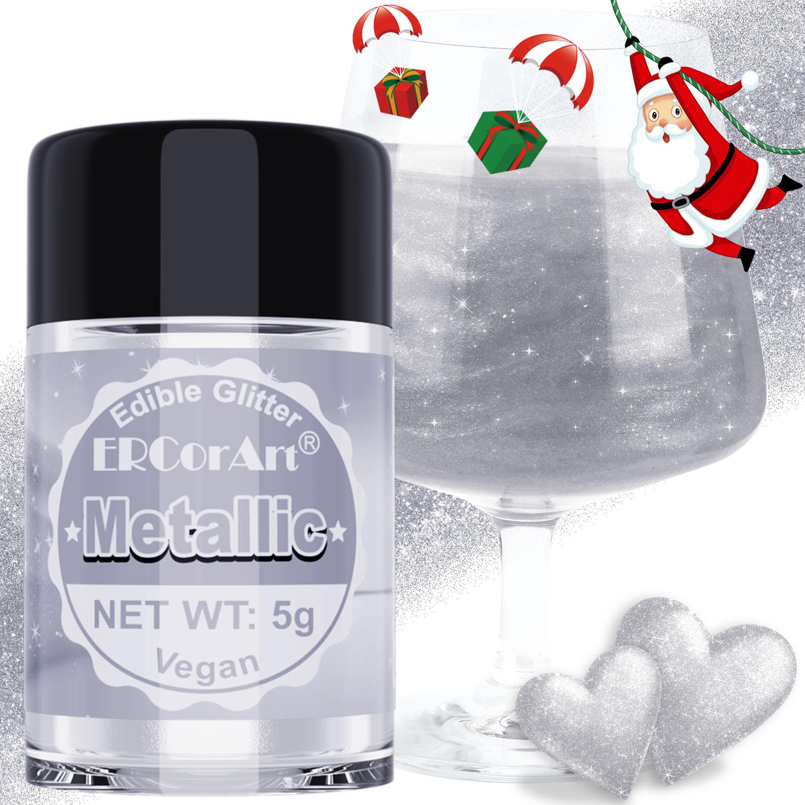 Edible Glitter - Luster Dust Edible for Cocktail Food Grade Drink Glitter for Cake Decorations, Easter Eggs, Baking, Macarons, Strawberries - 5g/Bottle (Metallic)