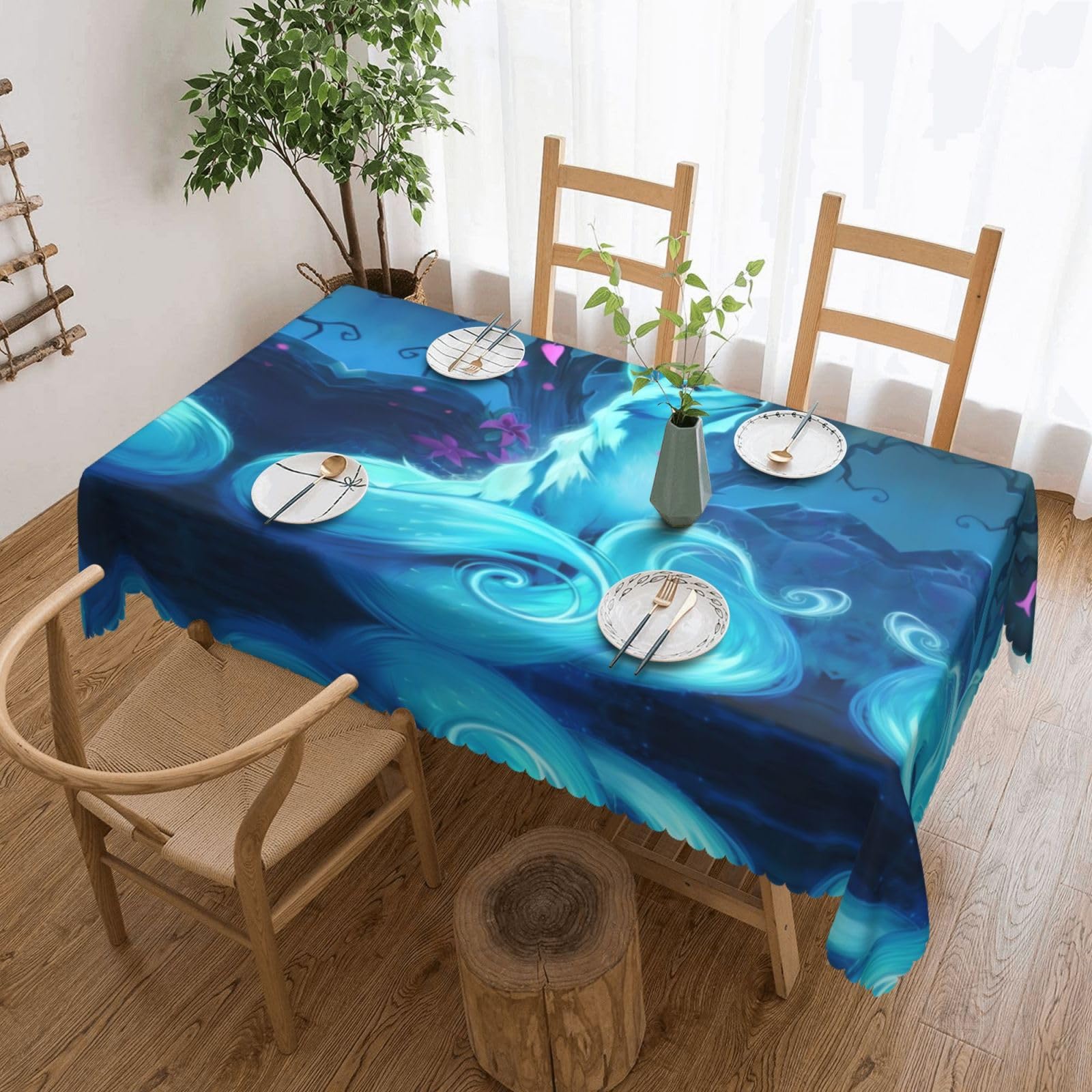 HLSBSSL Blue Fox Patterned square lace tablecloth, wrinkle-resistant and durable, suitable for dining tables, parties, etc.