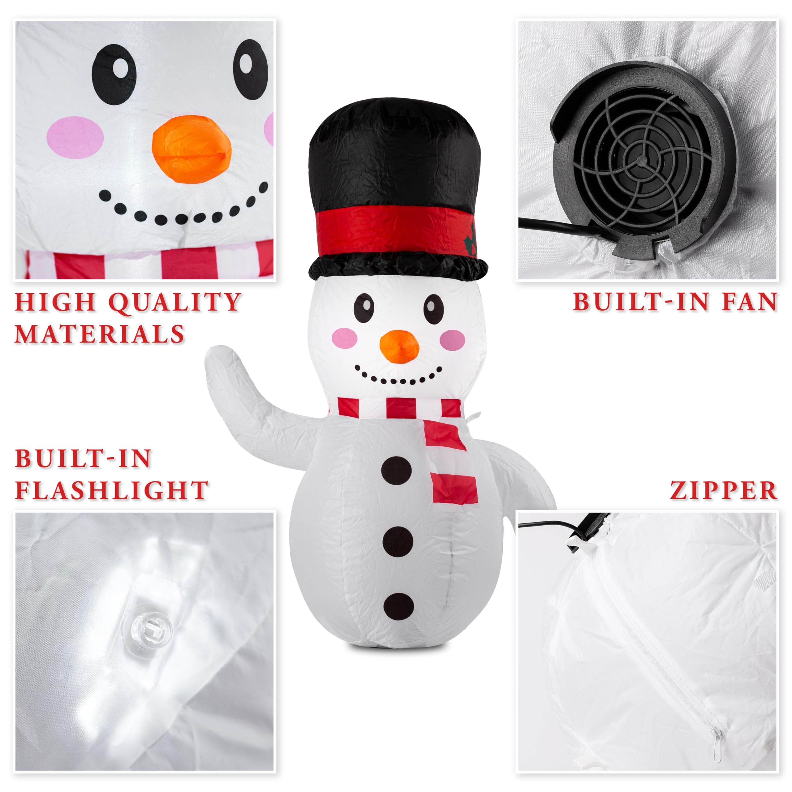 ZONETECH Bonhomme de neige de Noël gonflable pour voitures, copain de voiture gonflable avec prise soufflante de voiture 12 V lumières LED, décoration facile à installer en plein air pour décoration
