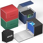 Mlikero Card Deck Case, 1800+ Trading Card Storage Box with 10 Dividers and 3 Foam Stoppers, Leather Magnetic Closure Commander Deck Box Fit for YuGiOh, MTG and Sport Cards(Black&Red)