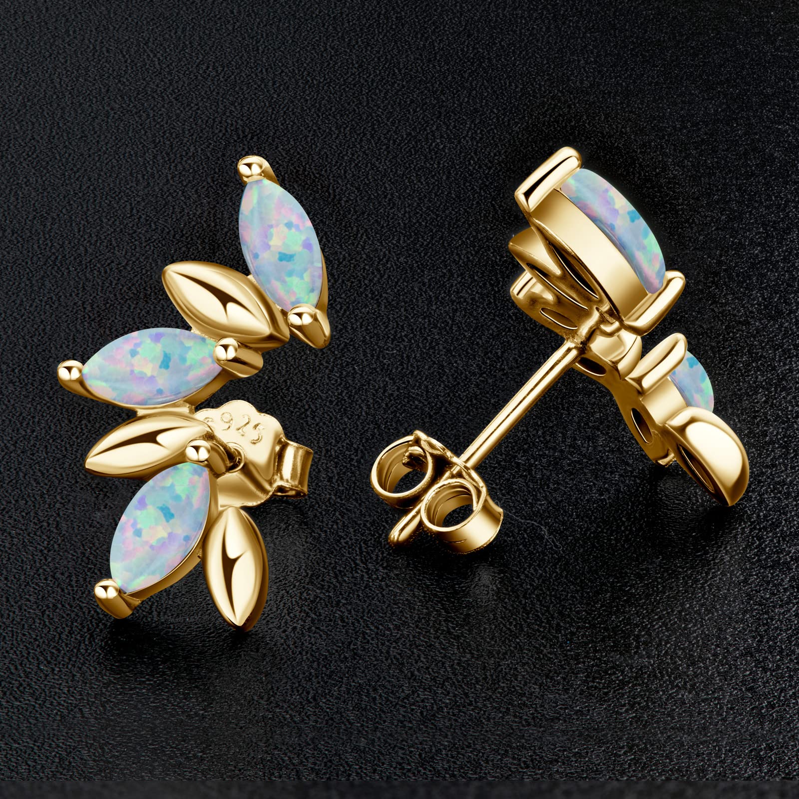 Opal-Ohrstecker für Damen, Sterlingsilber, hypoallergen, Opal-Ohrring im Marquise-Schliff, Schmuck mit Geburtsstein Oktober, Geschenke zum Geburtstag, Weihnachten, Geschenk für Mutter, Ehefrau