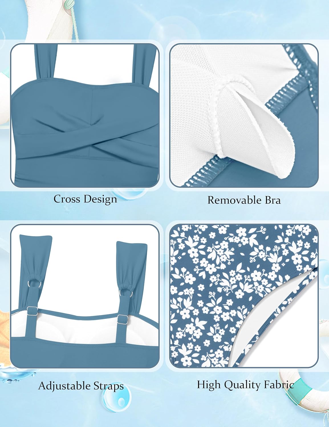 NECIOUS Girls Swimsuits 2 Piece Criss Cross Bathing Suit Drawstring Wide Straps Tankini Sets for 9-16 Years - Image 7