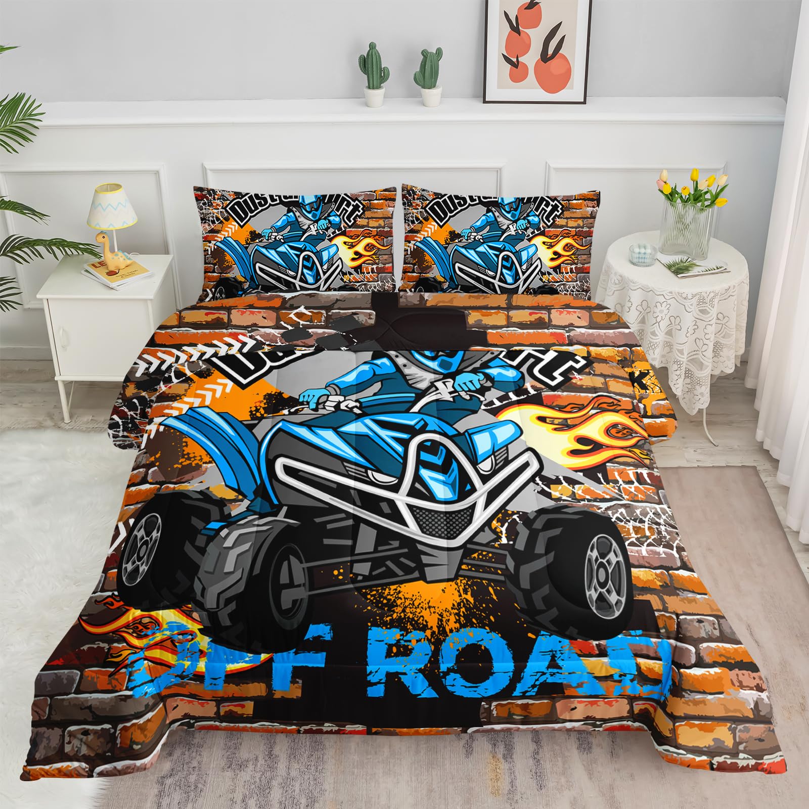 Amazon.com: Axolotl Quad Bike Bedding Set Twin,Dirt Bike Comforter 