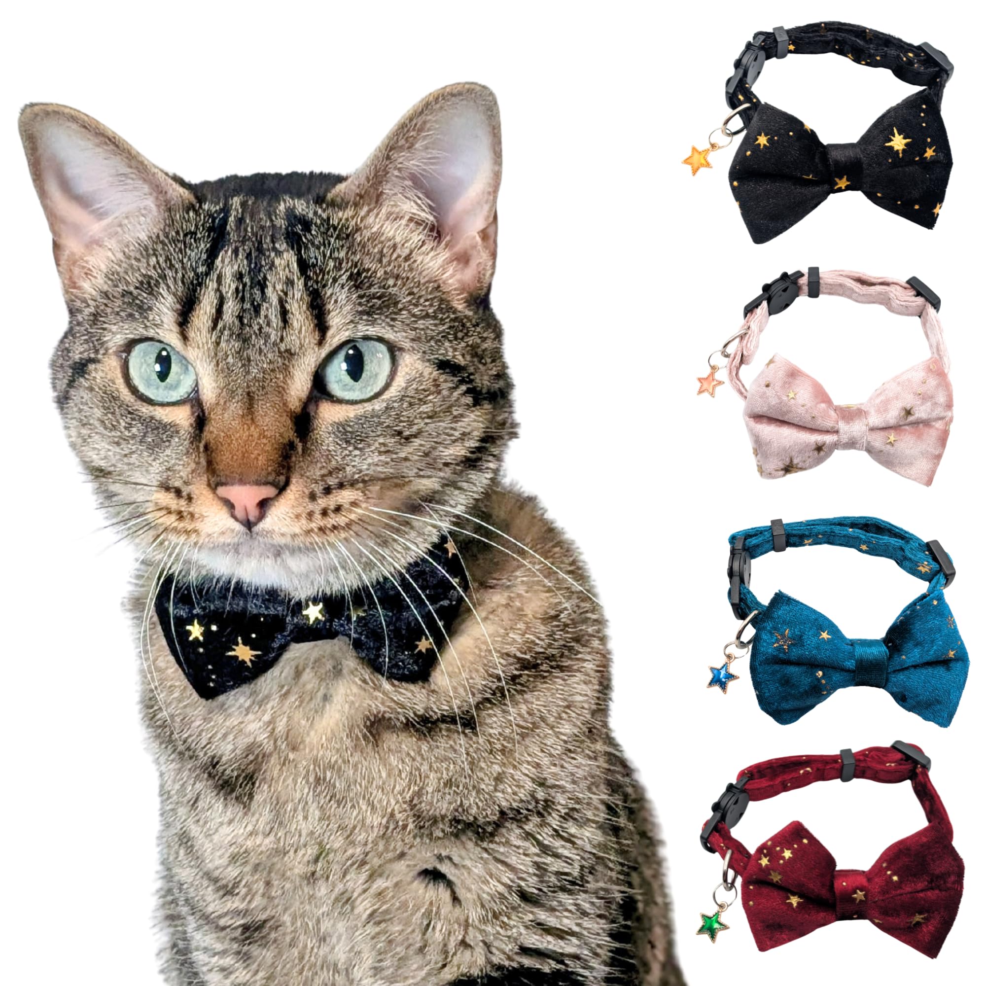 Collar de gato celestial ajustable que evita tirones gracias a su terciopelo negro suave