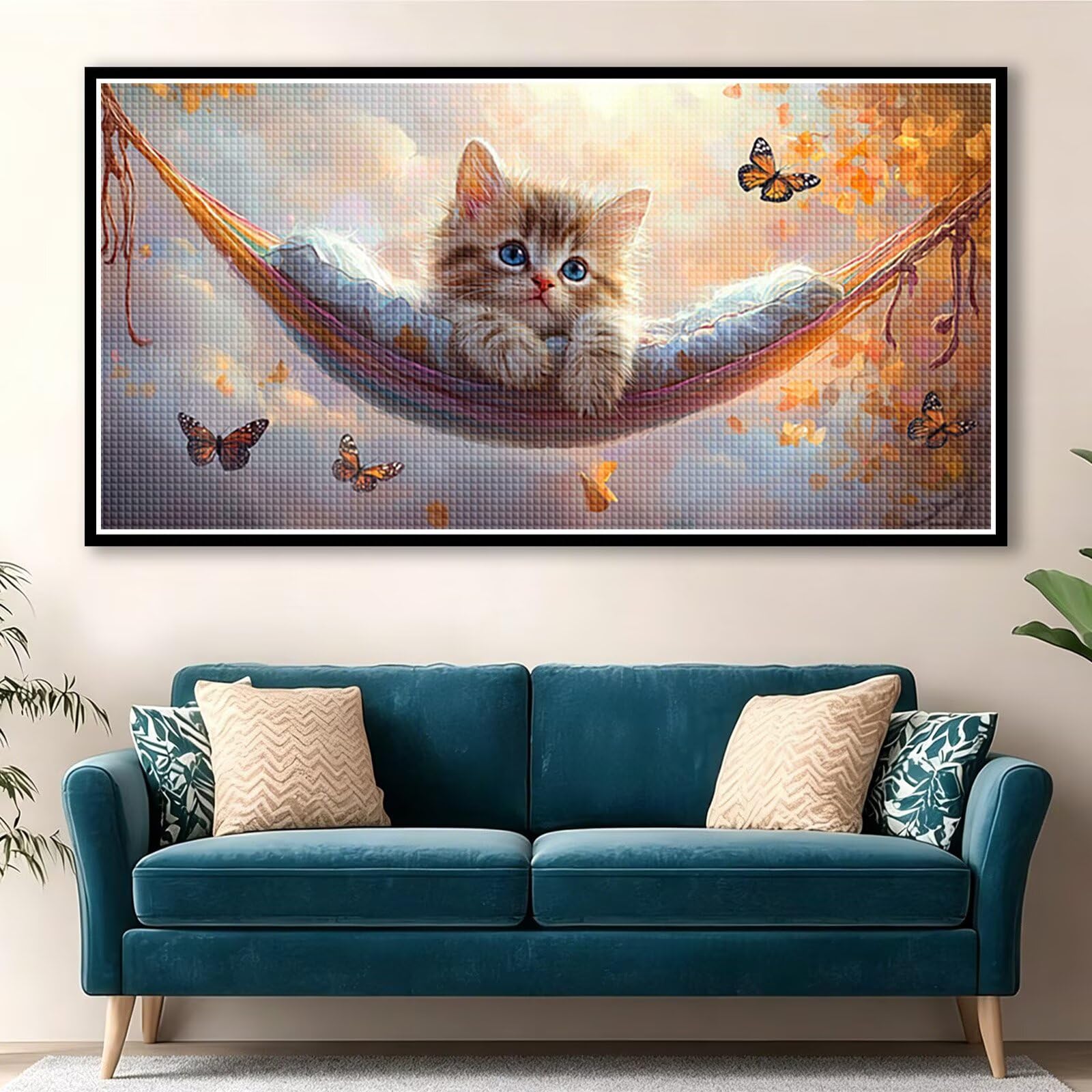 Diamond Painting Grande 160x80cm Gato Diamond Painting Adultos, DIY Mariposa Pintura de Diamante Manualidades Adultos, 5D Cuadrado Rhinestone Bordado Punto de Cruz para Home Decoration Regalo 0J-247