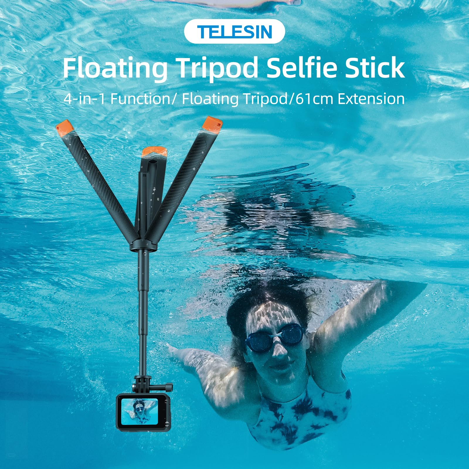 TELESIN 4 in 1 Selfie Stick Floating Hand Grip Tripod Waterproof Extendable Selfie Monopod for Go-Pro Hero 13, 12, 11, DJI Action 5 Pro 4 3、Insta-360 Ace Pro 2 and Most Action Camera — Amazon image 2