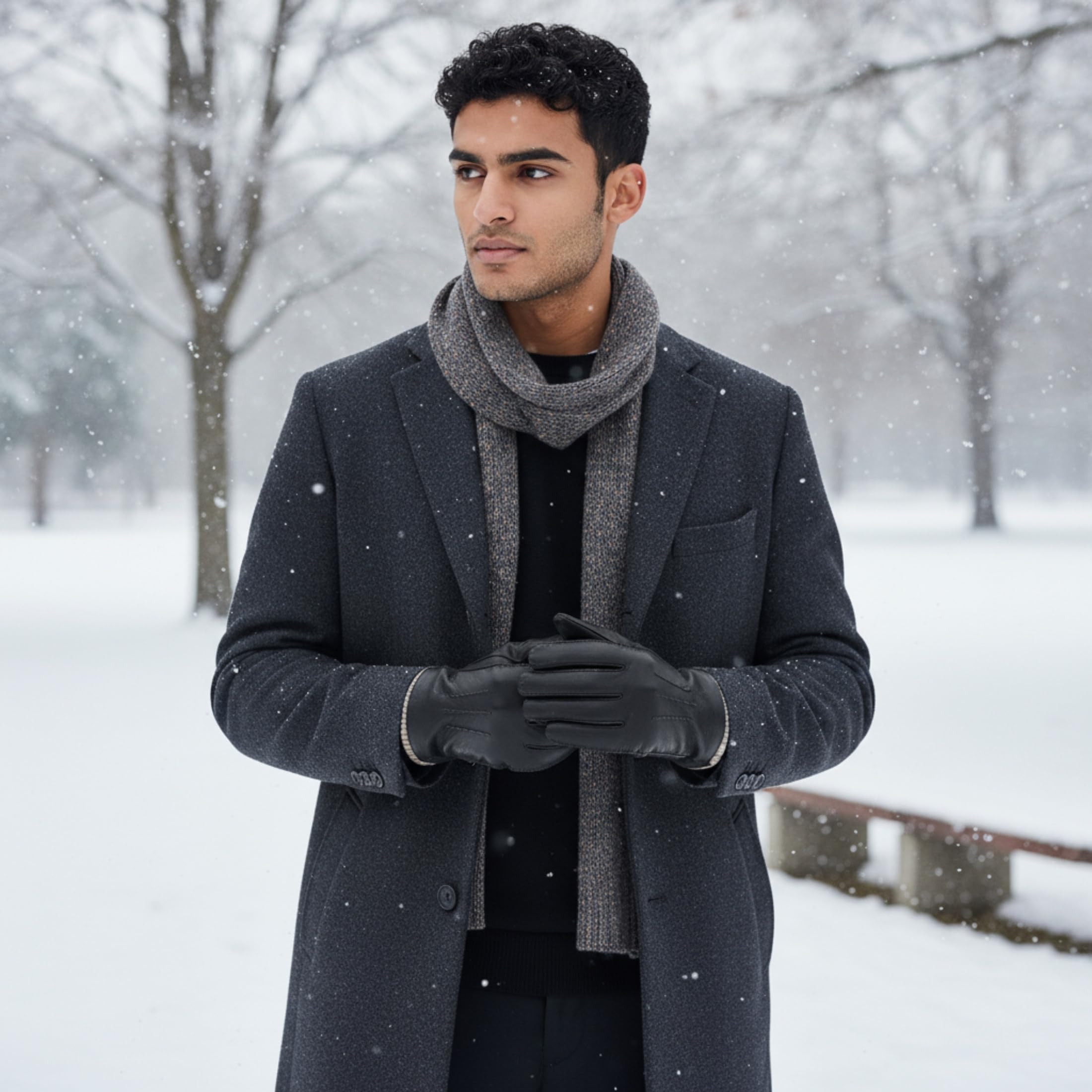 Infinity Leather Guantes de Invierno de Piel Italiana Hombre: Forro de Lana Cálido, Compatibles con Pantallas Táctiles, Resistentes al Agua, Para Conducir y Montar a Caballo.