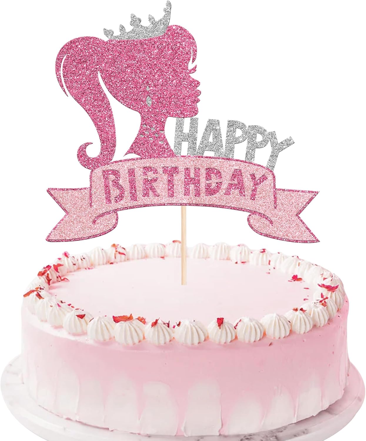 1Pc Princess Happy Birthday Cake Topper Glitter Crown Girl Birthday Cake Pick for Baby Shower Girls Birthday Party Cake Decoration Supplies