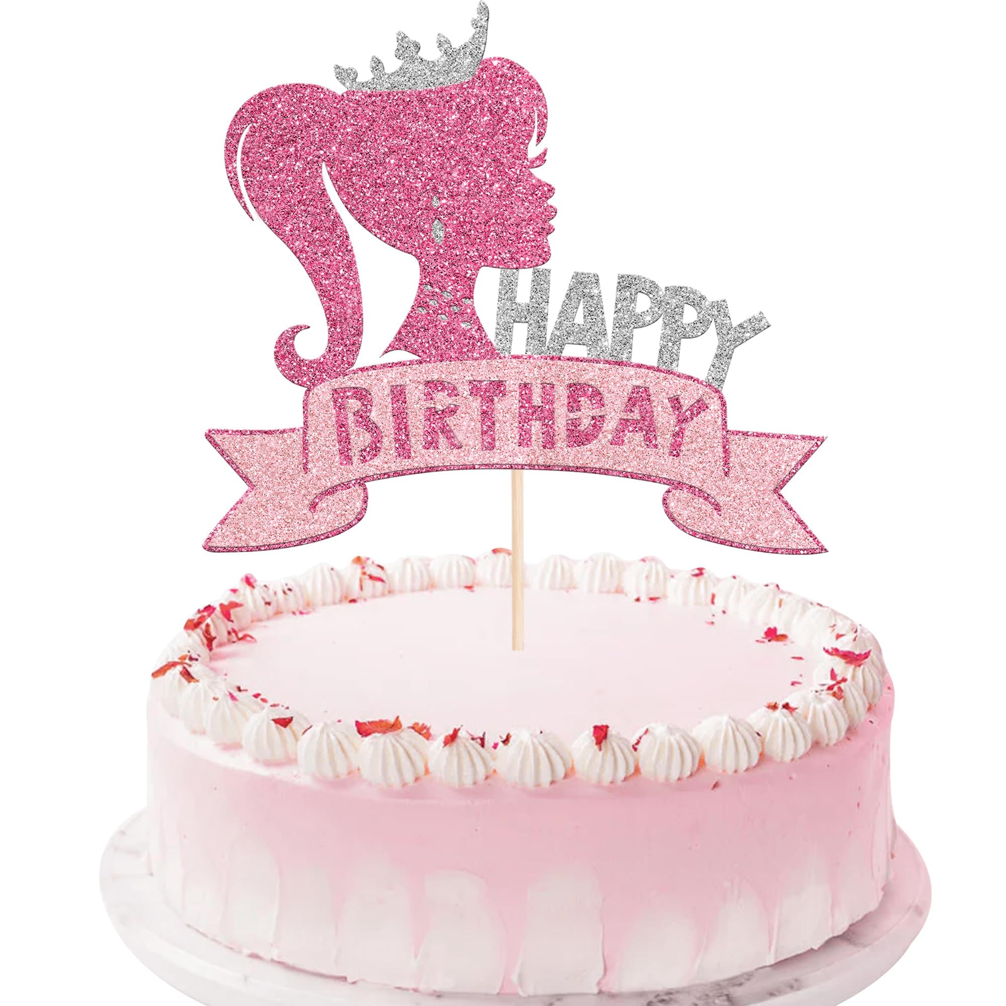 UXYOKM 공주 생일 축하 케이크 토퍼 글리터 크라운 걸 생일 케이크 피크 베이비 샤워 여아 생일 파티 케이크 장식 용품 1개