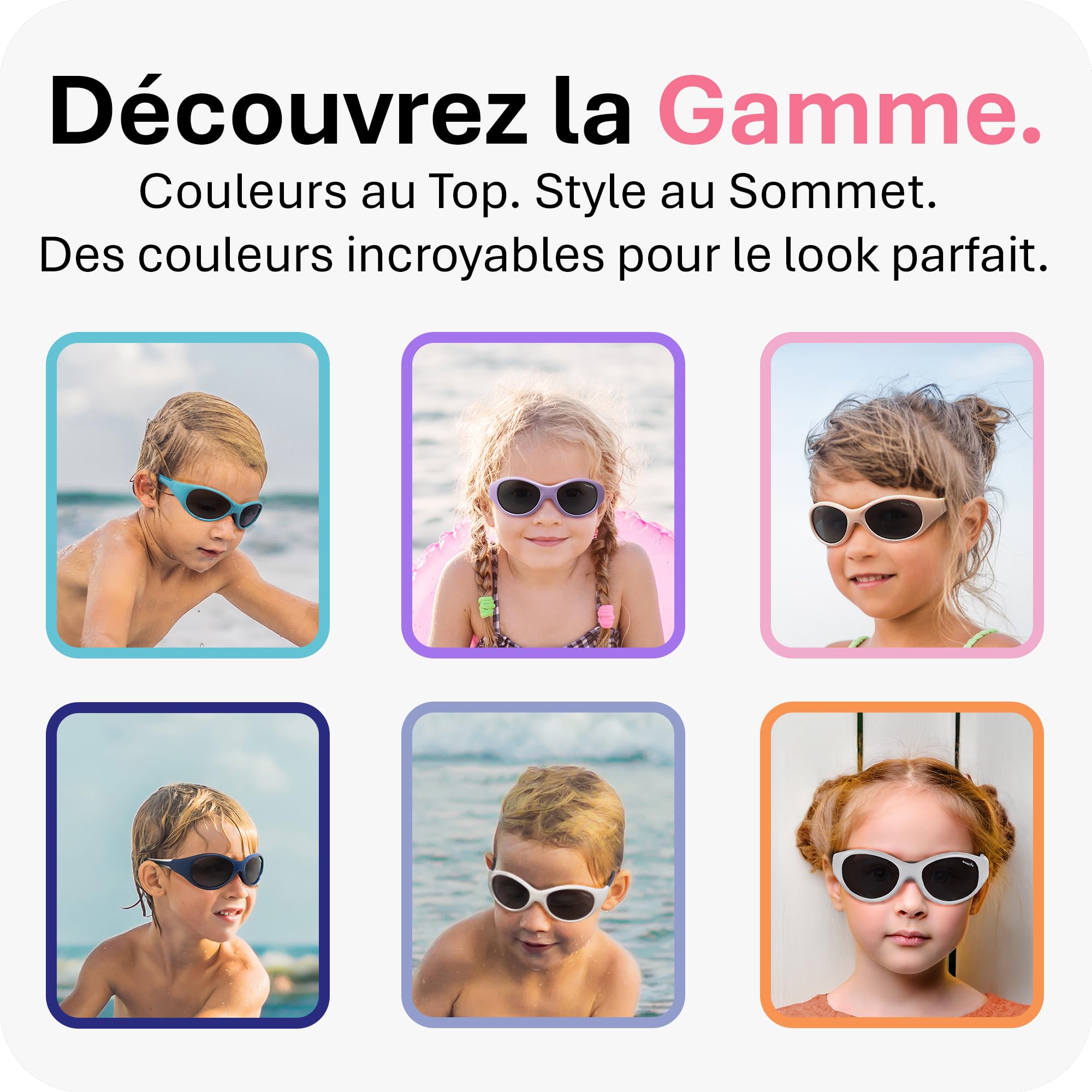 Mausito Lunettes de soleil enfant 2-4 & 5-8 ans monture flexible & bandeau ajustable et amovible | Lunettes de soleil enfant protection 100% UV & sans BPA | Design européen, maintien parfait