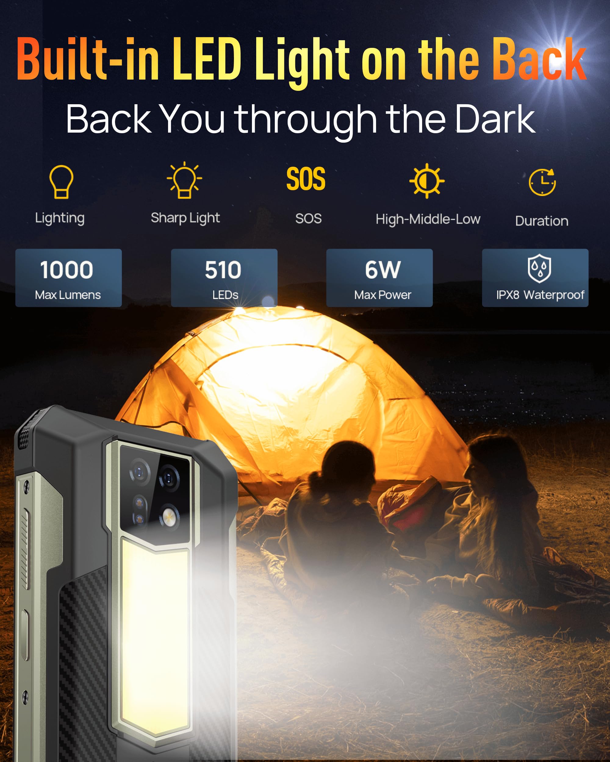 Ulefone Armor 24 Rugged Smartphone 22000mAh, 1000LM Lampada Campeggio 24GB+256GB, Android 13 Dual 4G Helio G95, 6.78" FHD+ 120Hz, 64MP Visione Notturna Telefono Indistruttibile, NFC/OTG/GPS