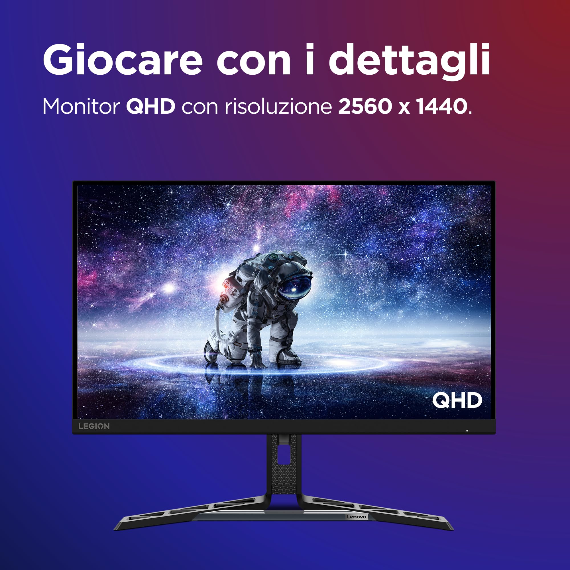 Lenovo Legion R27qe Gen 2 | Monitor Gaming 27" QHD (2560x1440), 200Hz, 0.5ms, IPS, 2x HDMI 2.1 e DisplayPort 1.2, Cavo DisplayPort incluso - Ideale per Esport, FPS e Console