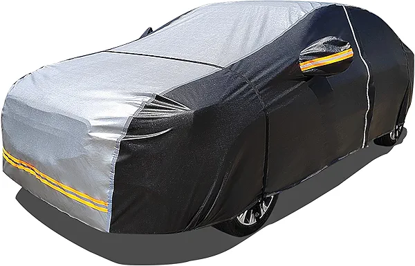 6 Layers Car Cover Waterproof All Weather Car Cover Waterproof All Weather, Outdoor Full Exterior Cover Rain Sun UV Snowproof Protection with Zipper Cotton for Sedan (190-195 inch)