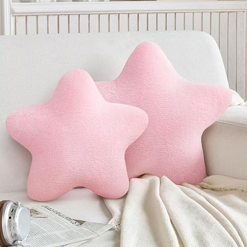 Star Pillows Star Shaped Throw Pillow Plush, 11.8x11.8in and 13.7x13.7in Star Cushion for Sofa, Living, Bedroom Decorative Light Pink Cushion