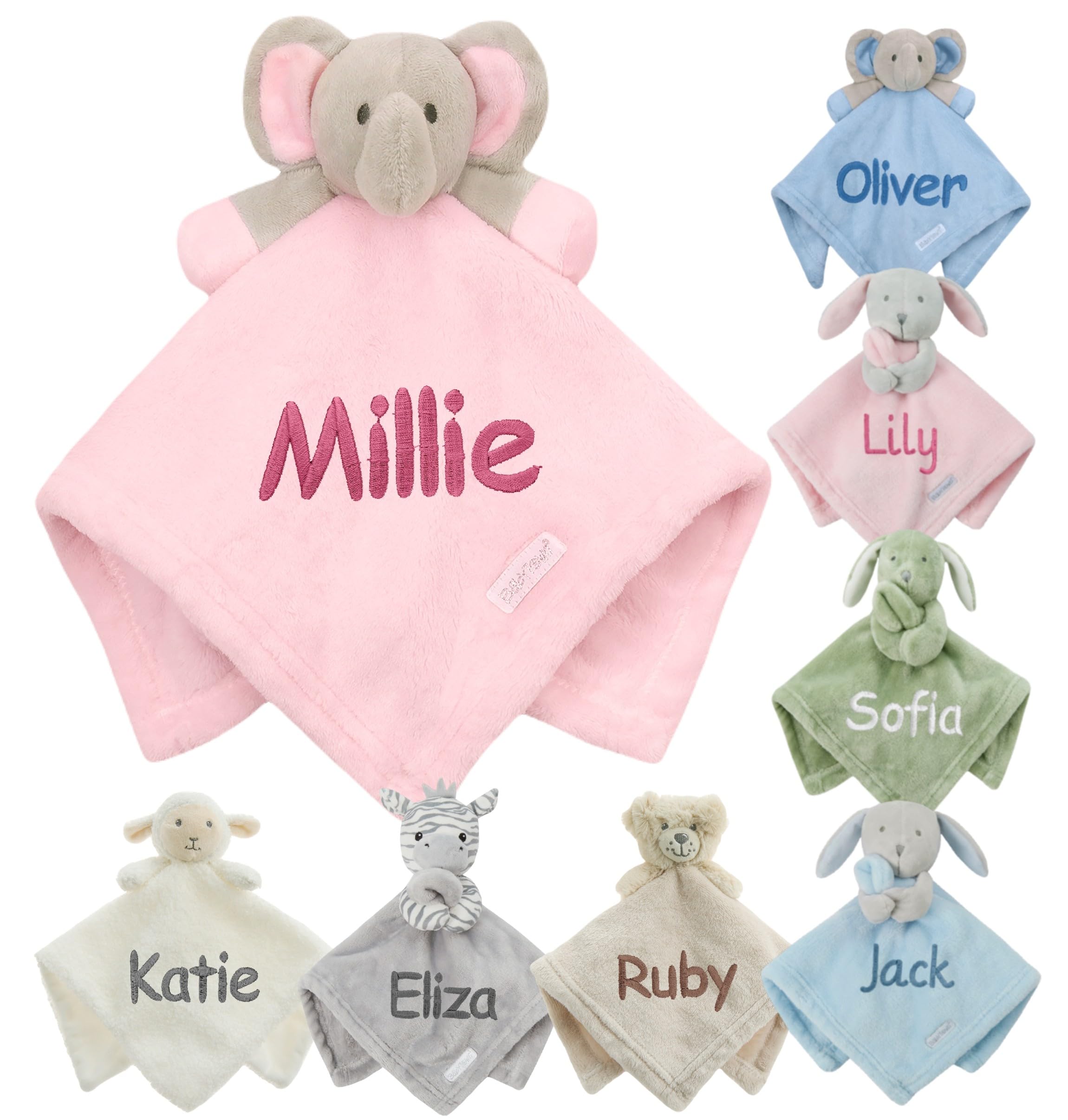 Personalised Baby Comforter Blanket Newborn Christening Shower Gift Boy Girl Keepsake Soft Snuggly Toy Blankie (Pink Elephant)