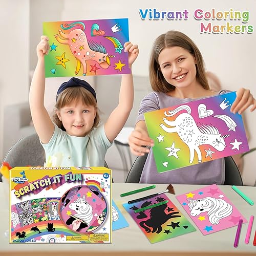 Miniatura 2 de Bloc de arte para colorear para rascar, kit de tablas para rascar arco iris, juego de arte para raspar y color, relleno de calcetines para niñas,