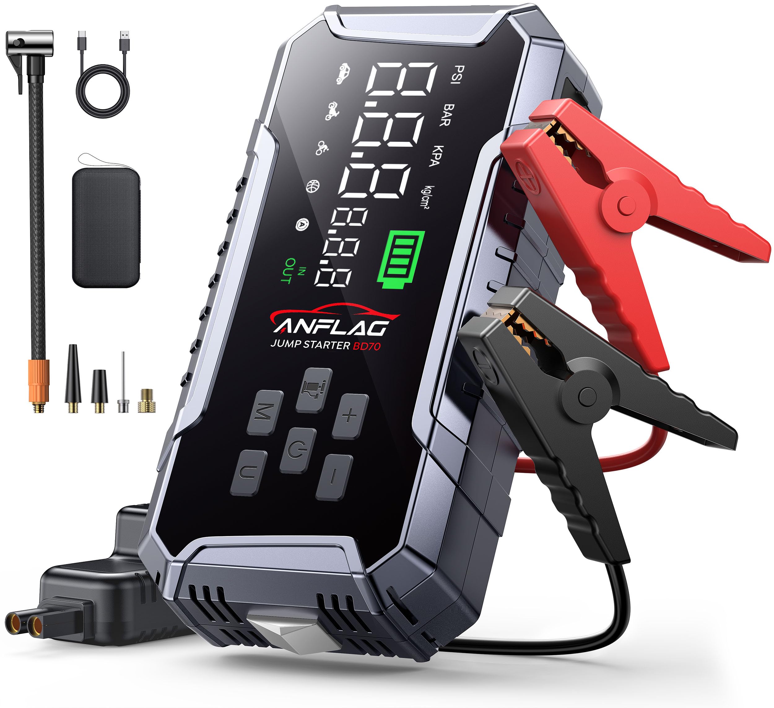 Starthilfe Powerbank für Pkw mit Kompressor 160PSI, ANFLAG 7000A 26800mAh Auto Starthilfe Powerbank für All Benzin und 12.0L Dieselmotor, Starter Powerbank mit Starthilfekabel, LED-Licht