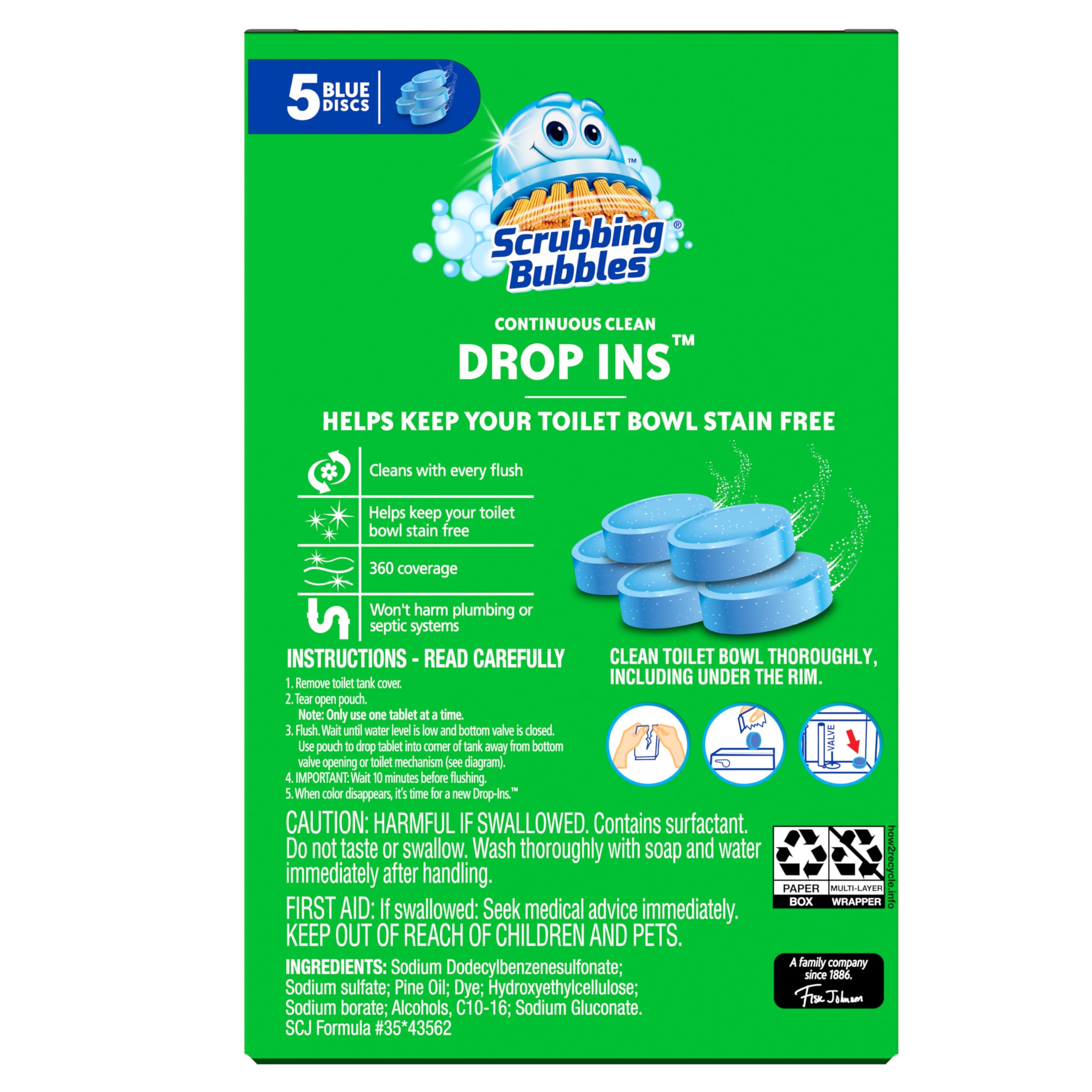 Scrubbing Bubbles Tavolette per WC, dischetti igienici continui puliti, ogni compressa fornisce 4 settimane di protezione contro macchie e accumuli, 5 pezzi (confezione da 3)