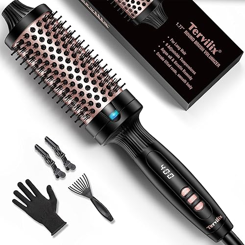 Miniatura 7 de Terviiix Thermal Brush 1.25 Inch Makes Volume Curls, Ceramic Tourmaline Ionic Hot Brush Heated Round Brush Volumizer, Digital Display 9 Temperatures