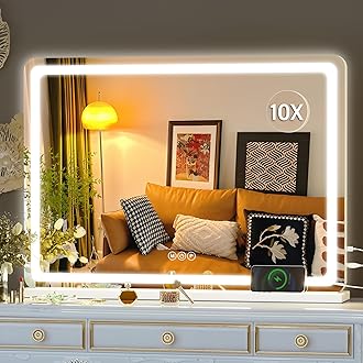 Hasipu Vanity Mirror with Lights, 70 x 52cm LED Makeup Mirror, Dimmable 3 Modes, Touch Control, Wall Mount or Table Top