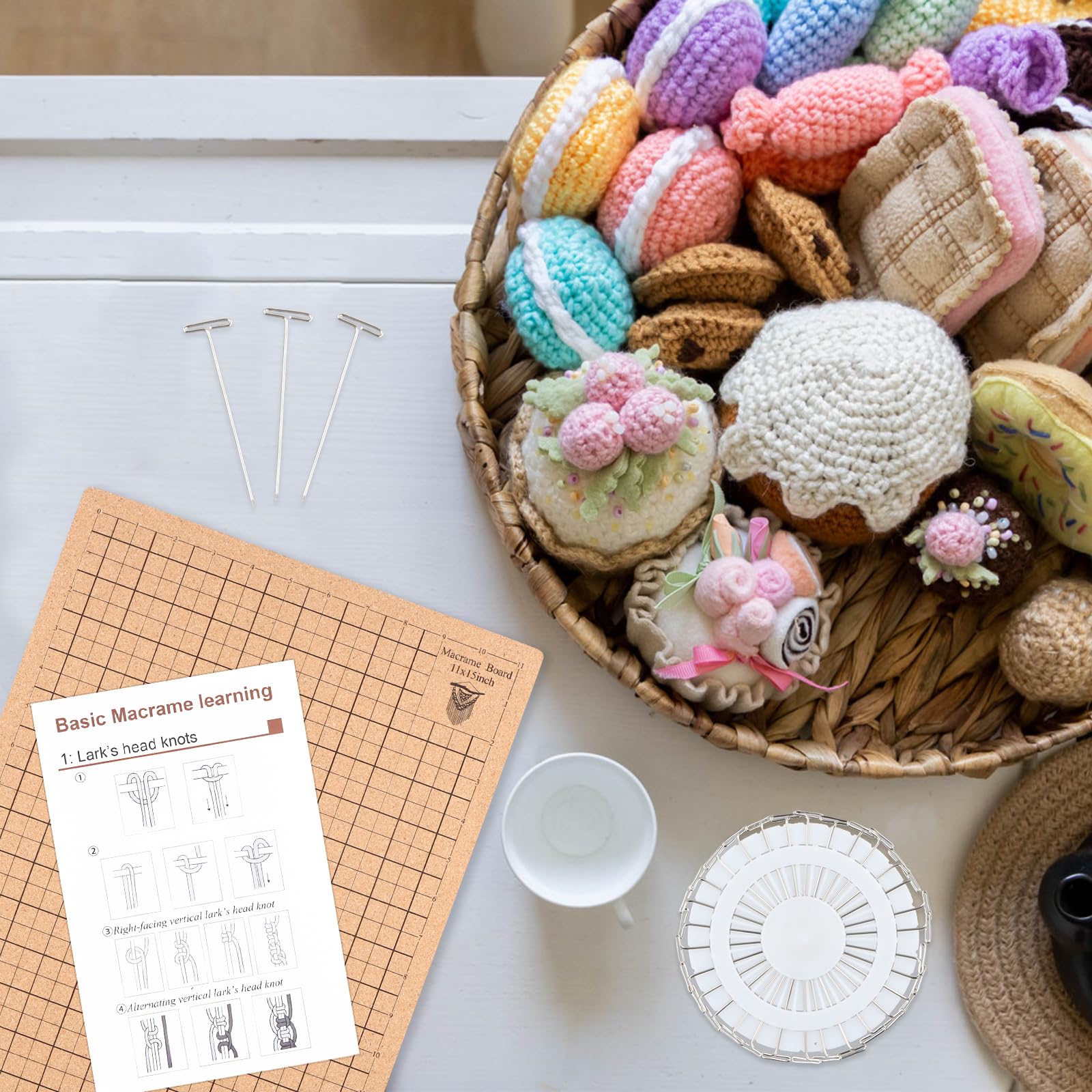 Lavagna per macramè, 30,5 x 40,6 cm, Tavola da Lavoro per macramè Sughero con Spille e Istruzioni, Grande Tavoletta Macrame Board a Doppio Lato per Intrecciare Braccialetti e Nodi
