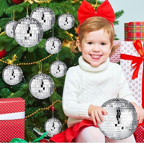 Miniatura 6 de Sumind 35 piezas de adornos de bolas de discoteca con espejo colgante, decoración de mini bola de discoteca plateada, bola de espejo reflectante,