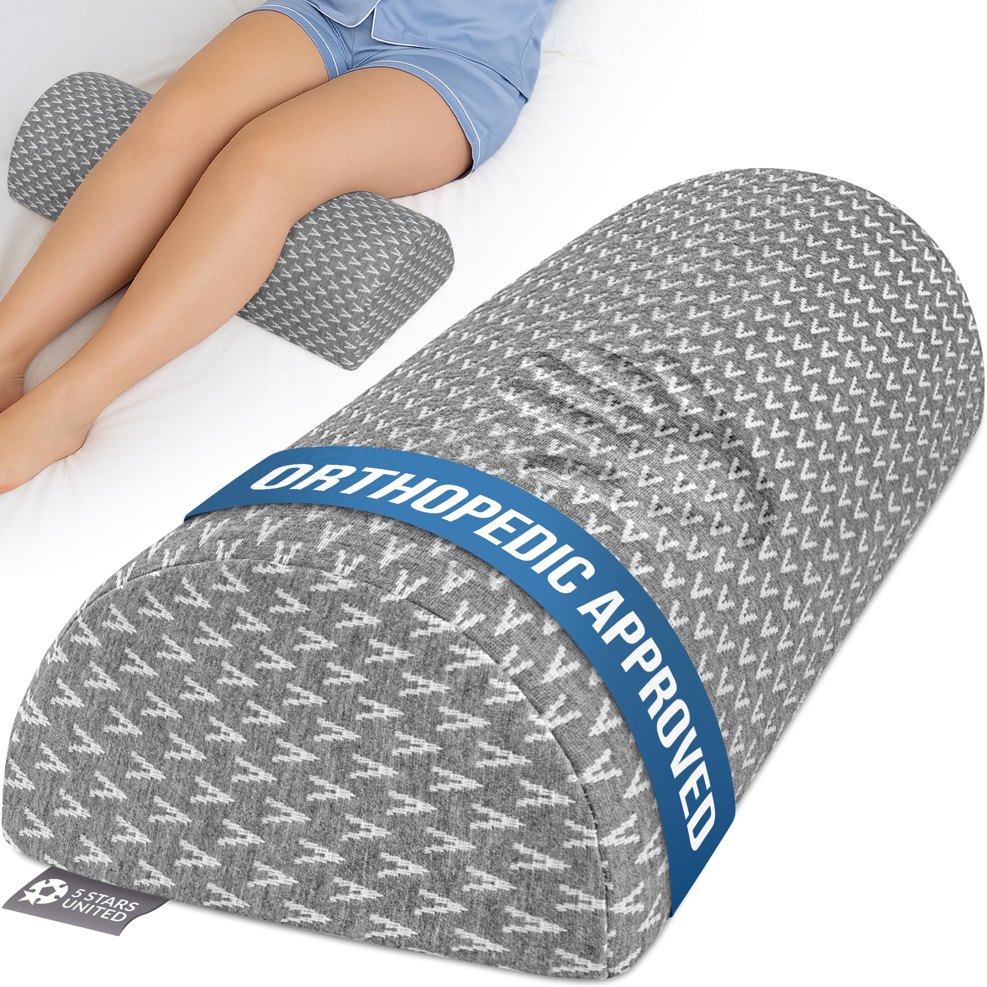 Photo 1 of 5 STARS UNITED Knee Pillow for Back Sleeping – Large Half Moon Bolster Pillow for Legs, Under Knee Pillow for Sleeping on Back, Memory Foam Leg Pillow for Back Pain, Gray