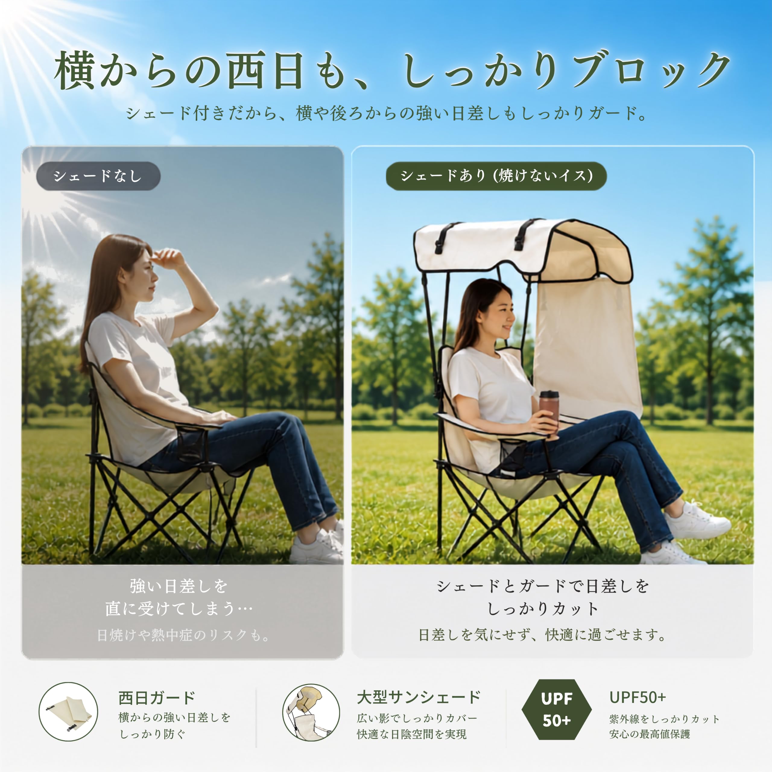 Amazon.co.jp: 【日動工業】サンシェード付チェア 焼けなイス (サンド