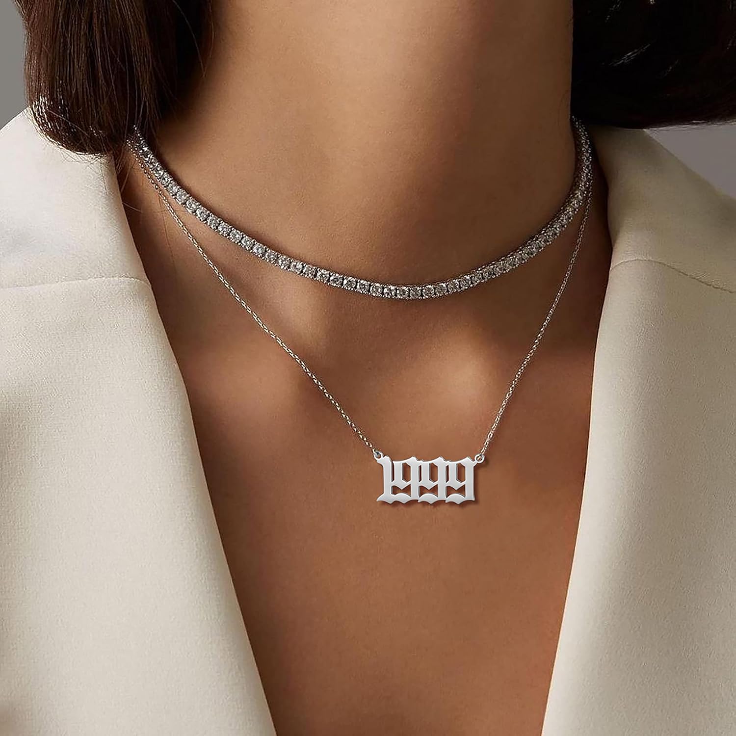 Birth Year Necklace for Women,Stainless Steel Birth Year Number Pendant Necklace Birthday Anniversary - Image 4