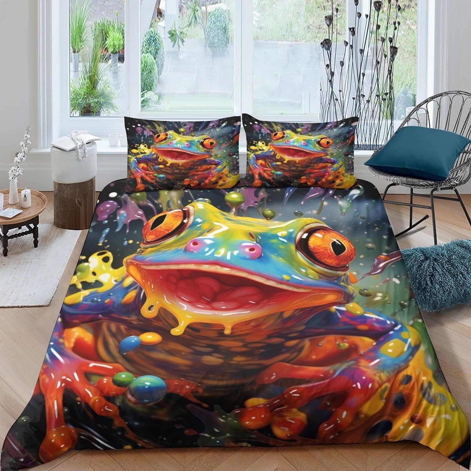 Parure de lit grenouille 3D en microfibres 200x200 cm avec housse et taies
