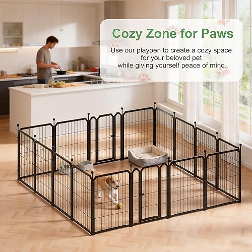 Miniatura 8 de Corralito para perros para interiores y exteriores, 24 pulgadas, 16 paneles, corralito de metal para cachorros, perros pequeños, corral grande con 2
