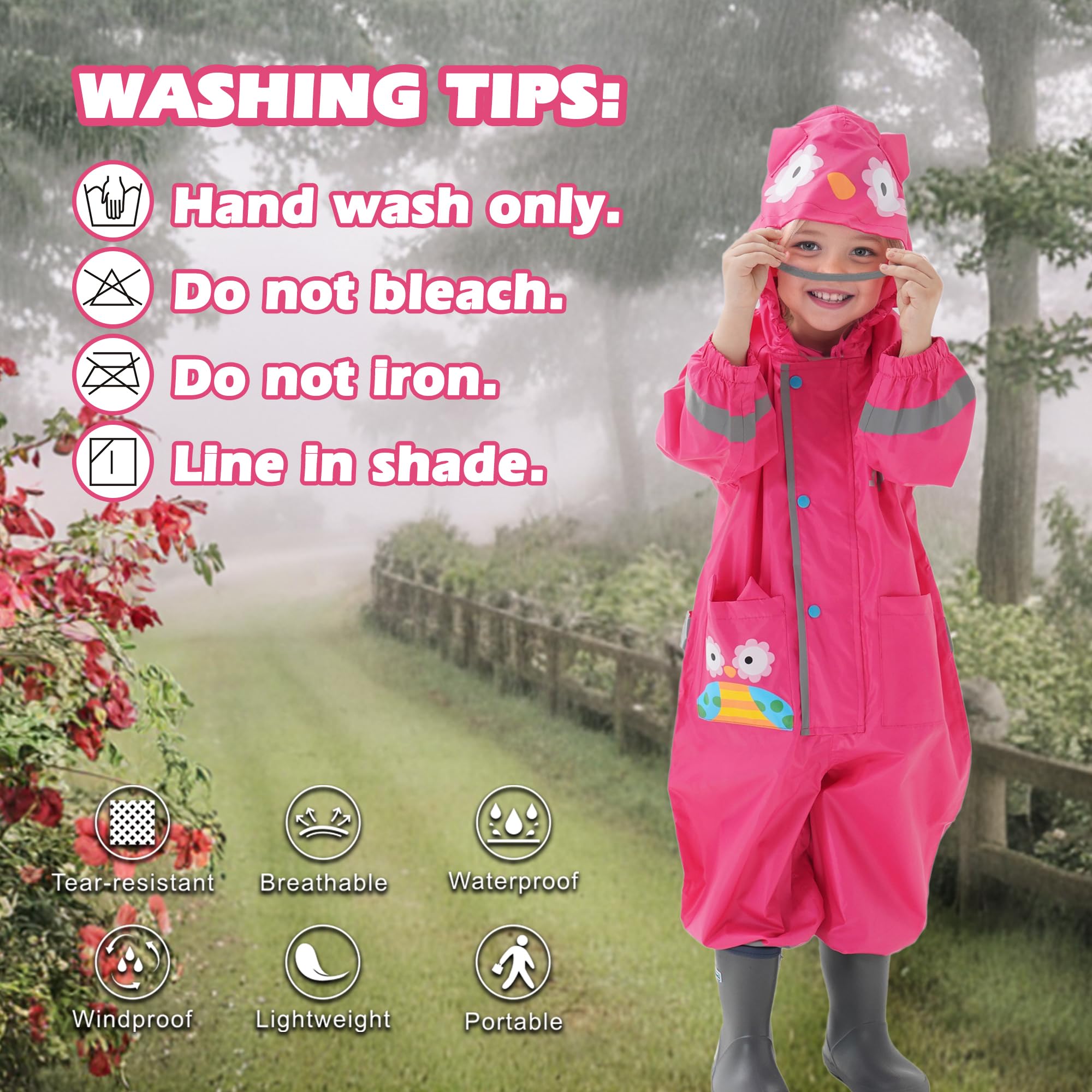 Impermeabile Ragazza Ragazzo Tuta da Pioggia Impermeabile Outdoor con Cappuccio e Reflex Lungo Antipioggia Portatile Giacche Pantaloni Mantella Viaggio Poncho Running per Bambini 1-9 Anni