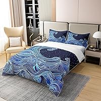 Vista 3 de jejeloiu Juego de funda de edredón de algodón con ondas japonesas, funda de edredón de olas oceánicas, 100 % algodón, tamaño Queen para olas