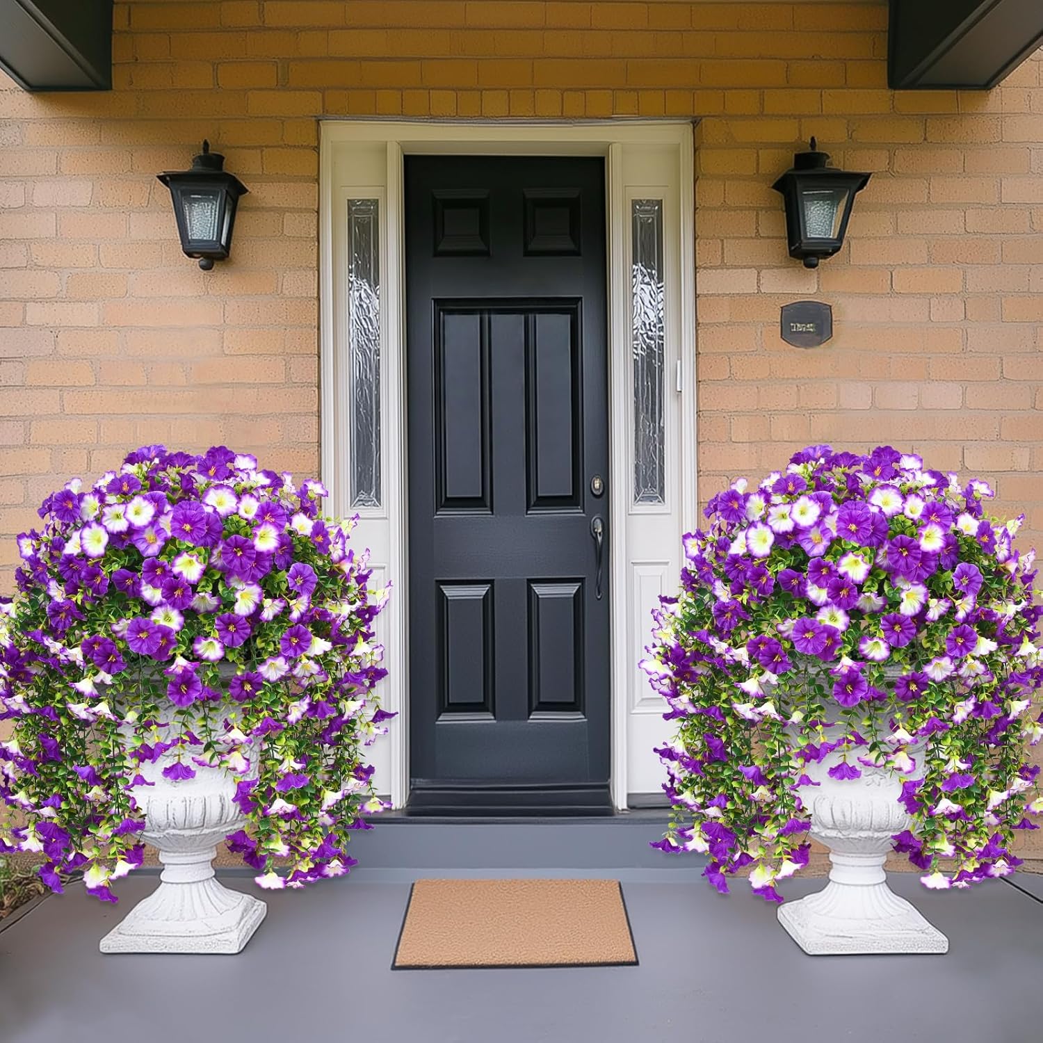 Dolicer 4 Packs Look Real Artificial Flowers for Outdoors, Fake Artificial Hanging Flowers for Outdoors Realistic UV Resistant Hanging Flowers Silk Petunia Faux Flowers for Porch Patio (Mixed Purple) - Image 5