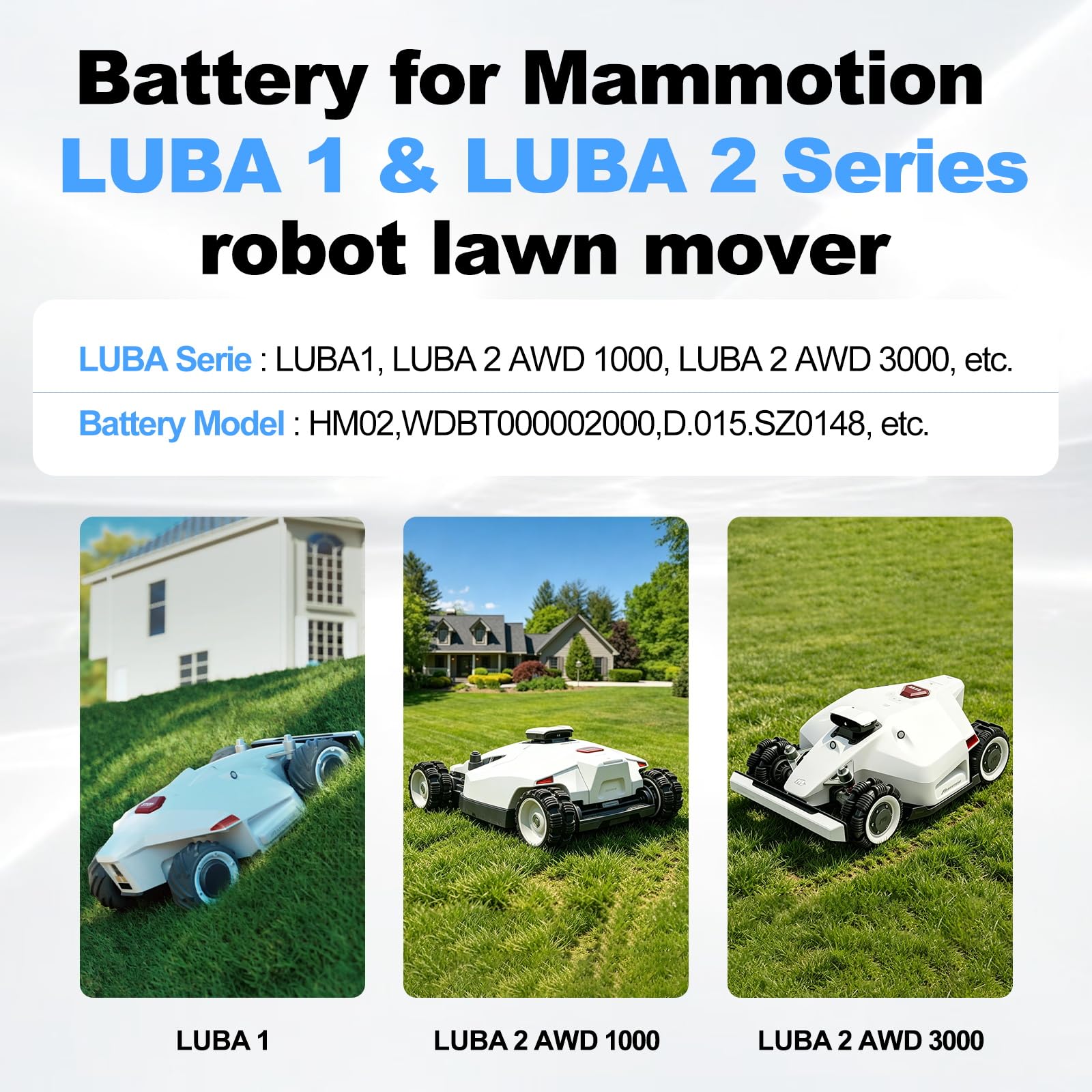 Batería de 12 Ah para Robot cortacésped Mammotion LUBA1, LUBA 2 AWD 1000, LUBA 2 AWD 3000, etc., Repuesto para HM02, WDBT0000002000, D.015.SZ0148, etc
