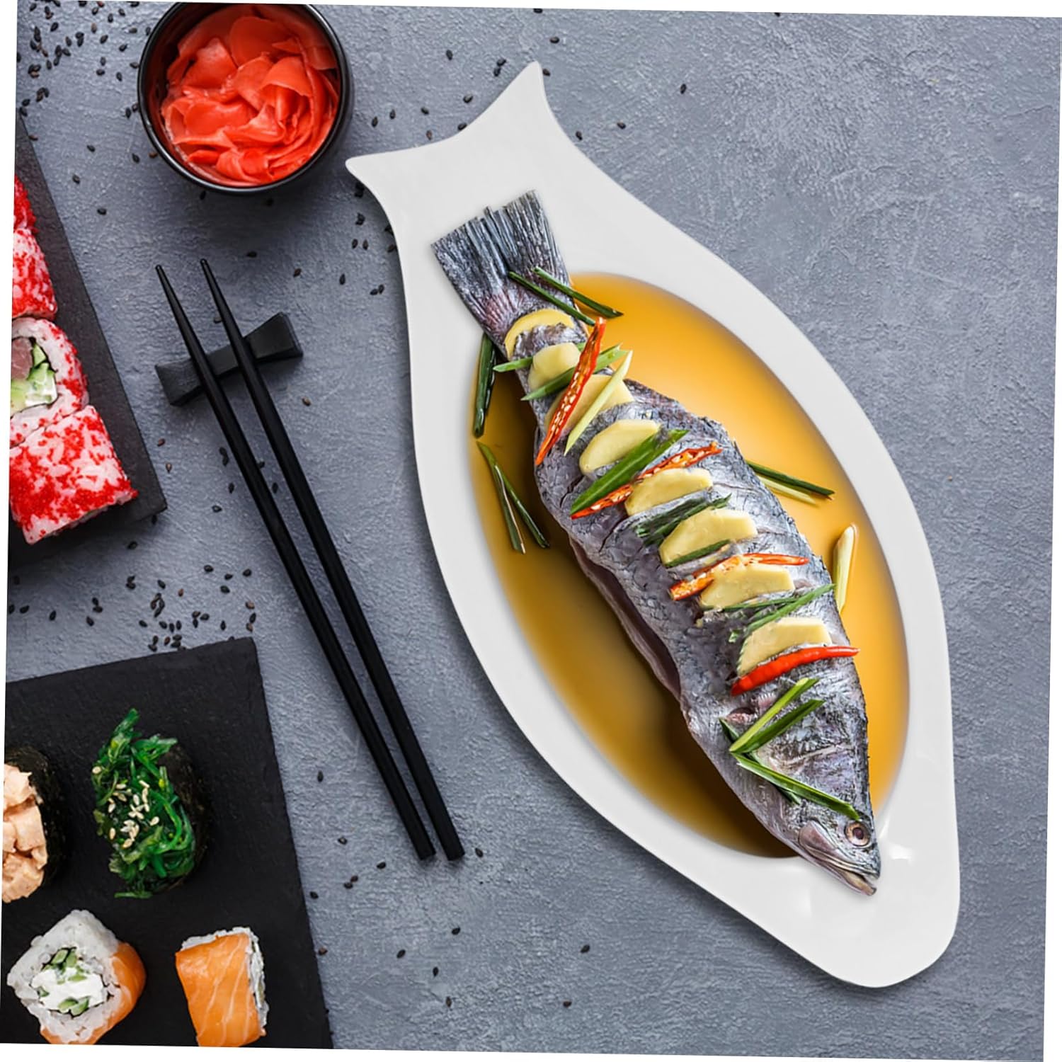 White Oval Ceramic Fish Serving Plate for Home and Restaurant Use Smooth Glossy Surface No Spill Design and Easy to Clean Appetizer Platter for Steamed Whole Fish Dishes