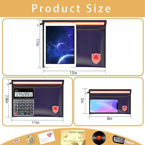 Miniatura 9 de Bolsa de documentos ignífuga 2200F5200F, 15 x 11 pulgadas con cremallera y tira reflectante, aislamiento térmico ignífugobolsa impermeable para