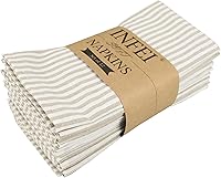 INFEI Beige Striped Cotton Linen Blend Dinner Napkins Set of 12 - Soft Breathable 40x30cm Reusable for Home Events & Parties