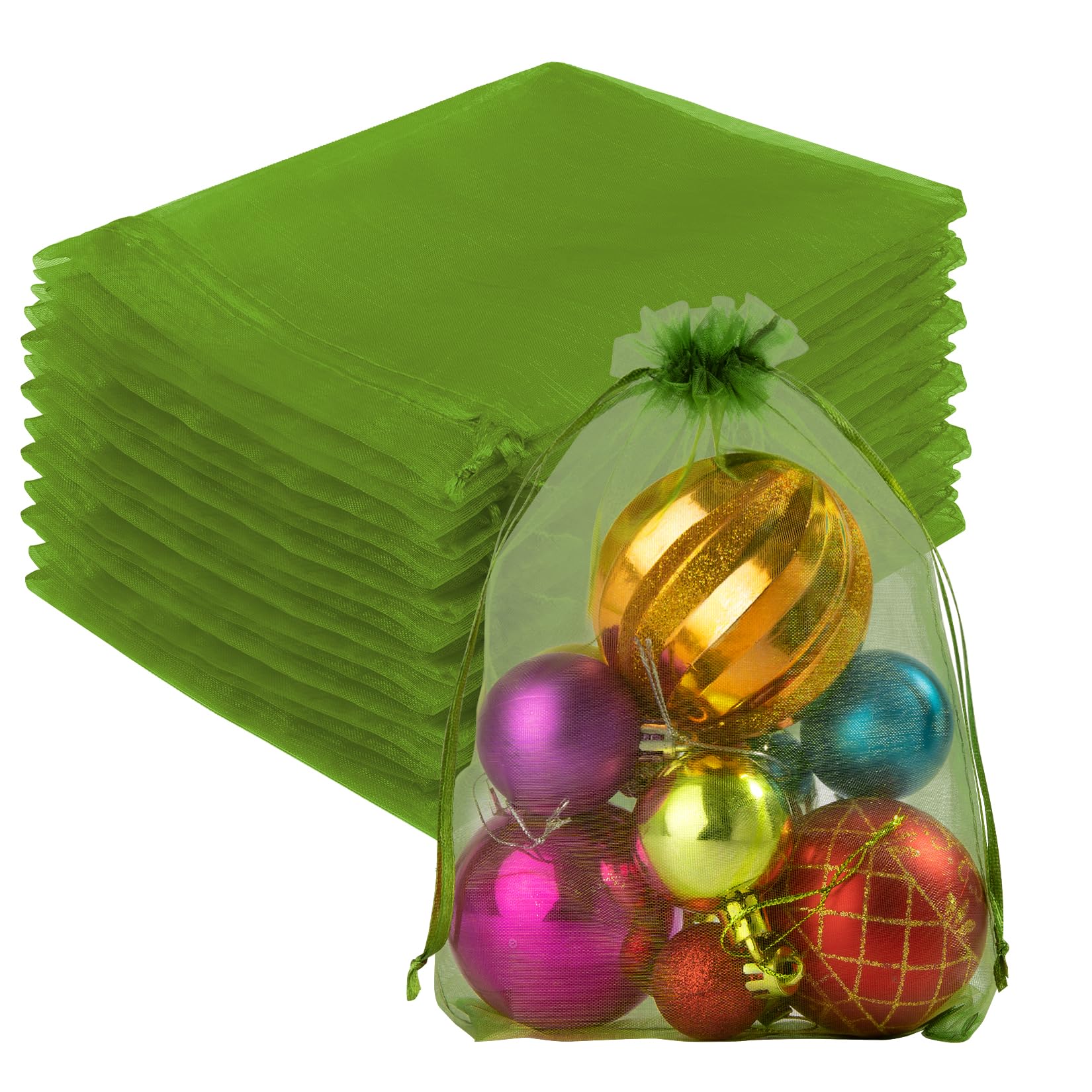 Crweety 50Pcs Large Organza Bags 6x9, Green Small Gift Bags Drawstring Bulk