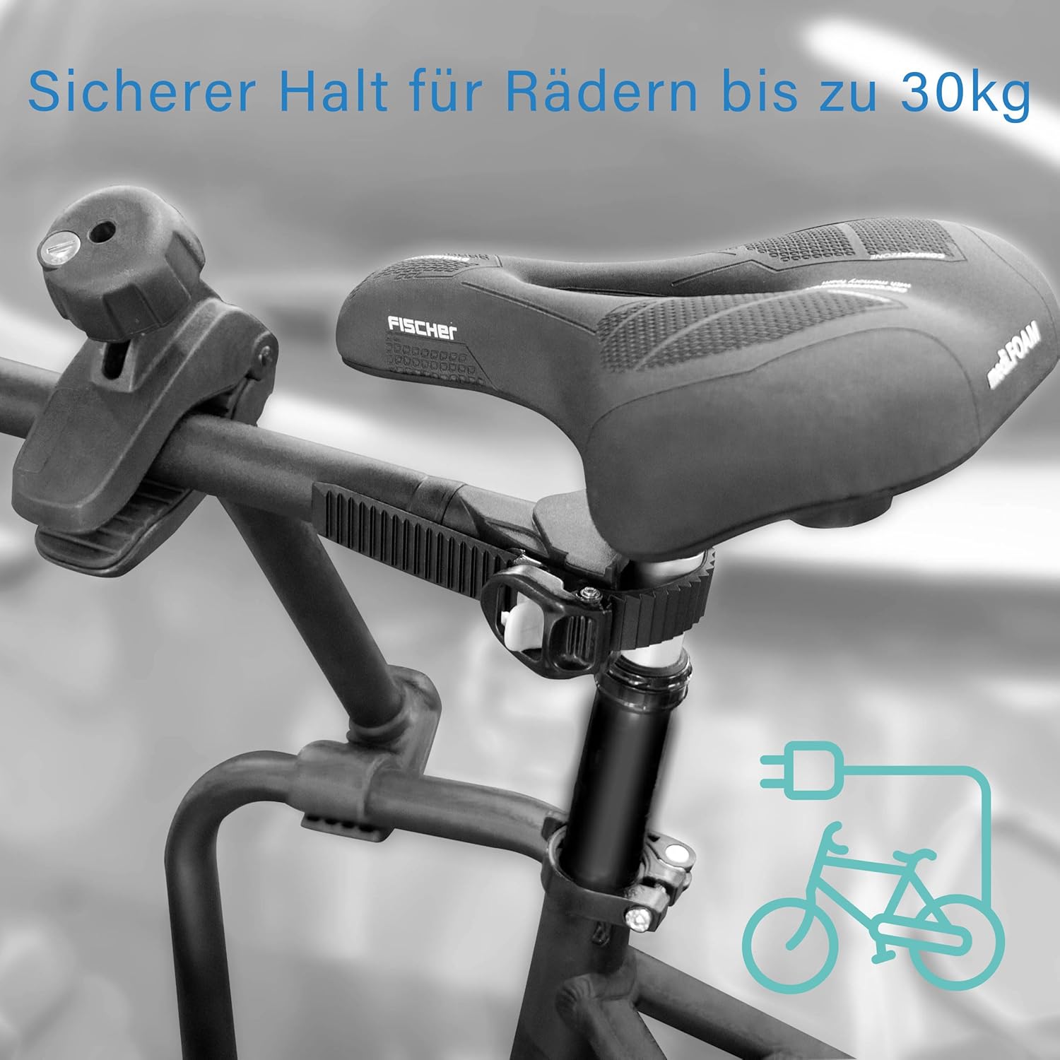 FISCHER Bicycle Frame Adapter, Variable Adapter for Safe and Practical Bicycle Transport, Suitable for Tubes up to 6 cm Diameter, Distance up to 65 cm Between Seat Post and Handlebar, Black