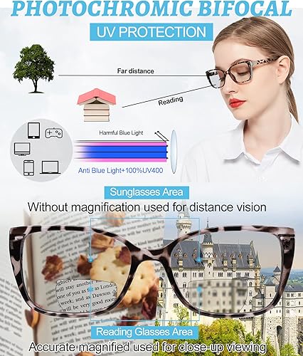 Miniatura 10 de OCCI CHIARI Lentes de lectura bifocales fotocromáticos de transición para mujer anteojos de sol cuadrados transparentes con protección UV