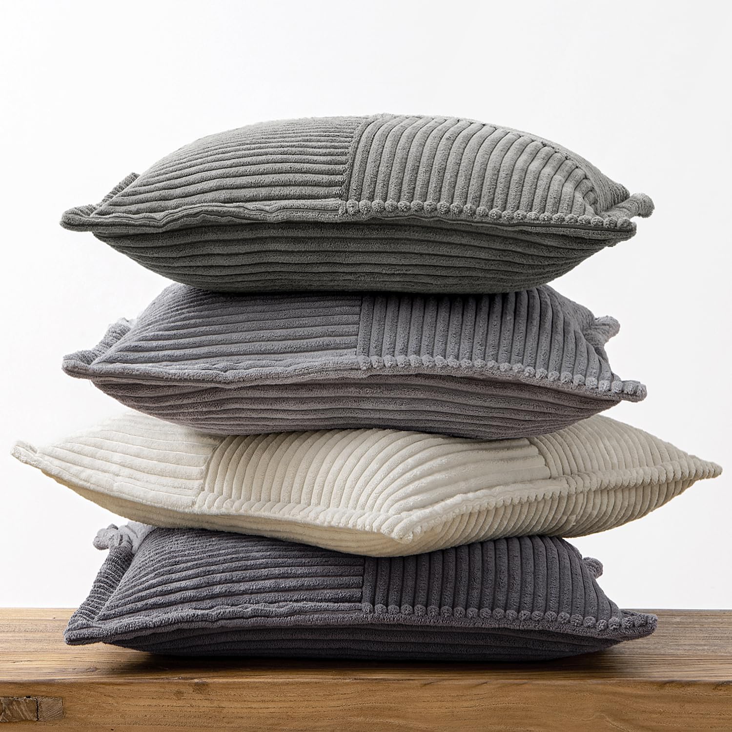 MIULEE Funda de Cojines para Sofá 45x45 cm Funda de Almohada de Corduroy Súper Suave Cojin de Pana a Rayas Decoración Moderna para Sofá Silla Cama Sala de Estar Dormitorio 4 Piezas Serie Gris