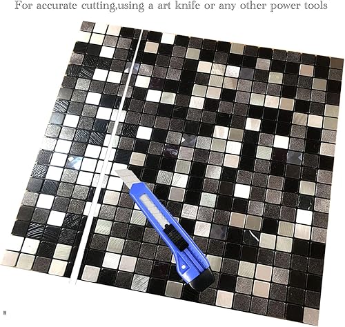 Miniatura 4 de 10 hojas autoadhesivas de mosaico de aluminio para despegar y pegar, azulejos de metal 3D para pared contra salpicaduras para cocina y baño (12 x 12