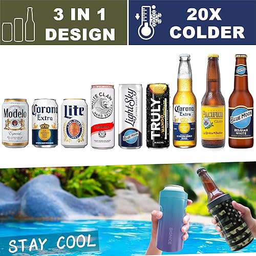 Miniatura 34 de Enfriador de latas universal aislado 3 en 1 – Aislador al vacío de doble pared de acero inoxidable delgado para botellas de cerveza de lata regular