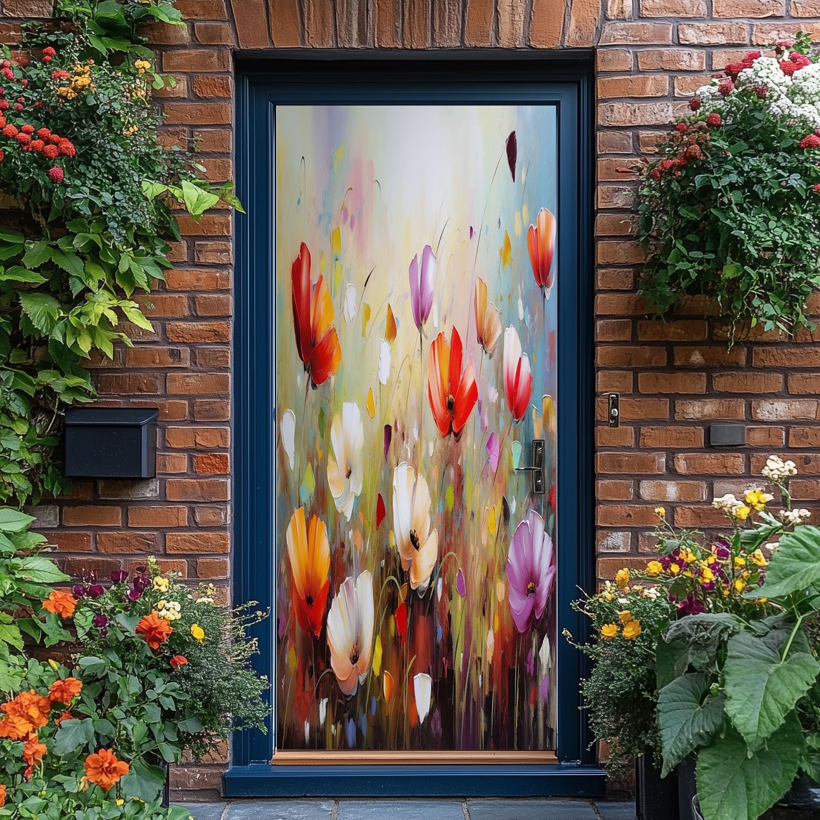 Naklejka 3D na drzwi 95 x 215 cm, tapeta na drzwi, obraz ścienny, akwarela, liście roślin, samoprzylepna, PCW, wodoodporna dekoracja na drzwi, roślina marzeń, fototapeta do salonu, sypialni, kuchni