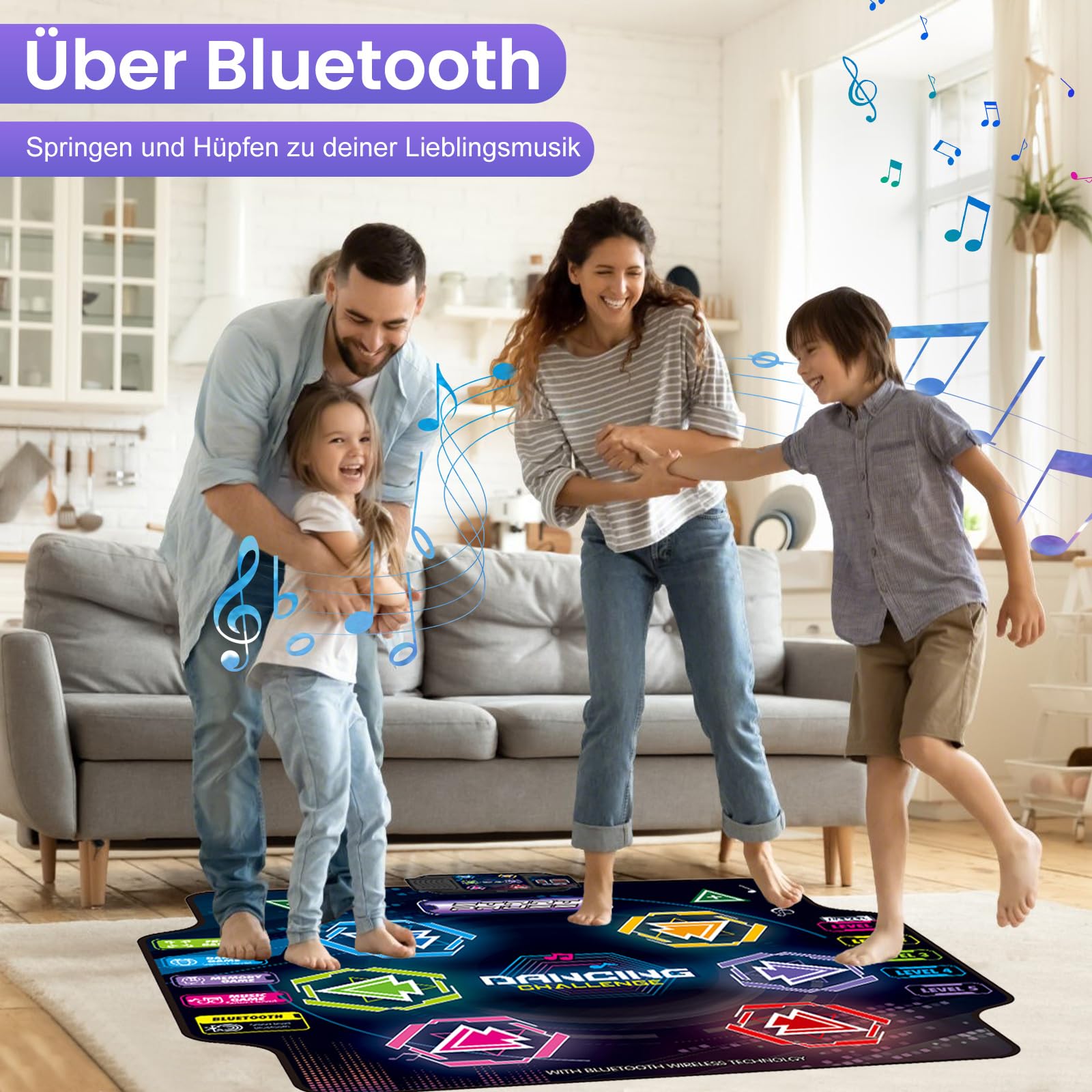 Tanzmatte für Kinder ab 3-12 Jahre, 2026 Musikmatte mit 6 LED-Lichtern&Bluetooth, 5 Modi, Tanzmatte für mädchen/jungen mit interaktive LED-Batteriebox, spielzeug geschenk mädchen 3 4 5 6 7 8jahre