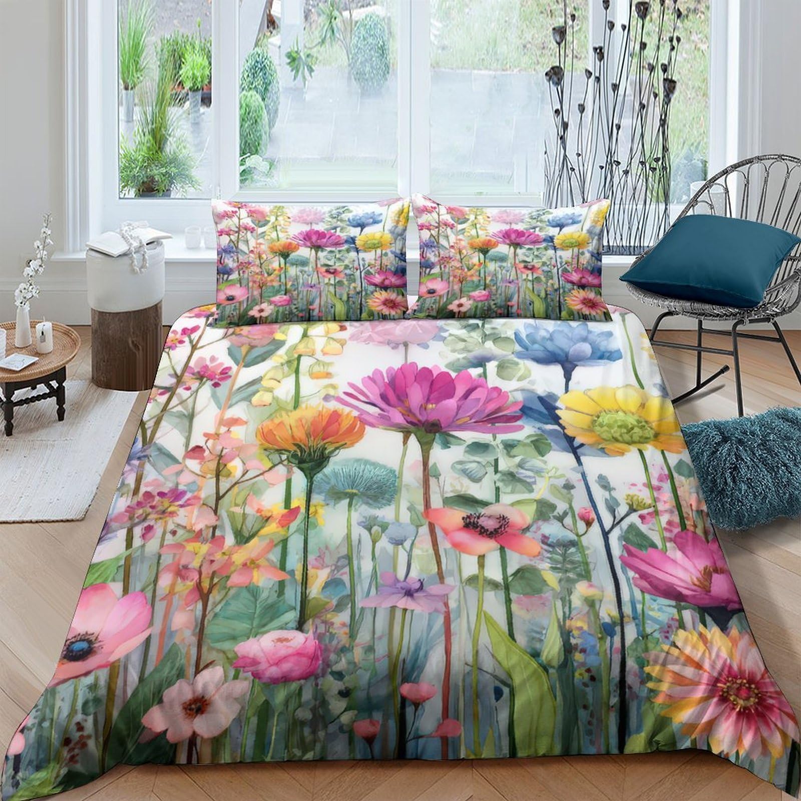 Ctjqhvkz Style-1 3D Printed Wild Flower Fitted Sheet Microfiber Soft Vibrant Meadow Bed Sheet For Bedroom Guest Room Decor Single（135X200cm）