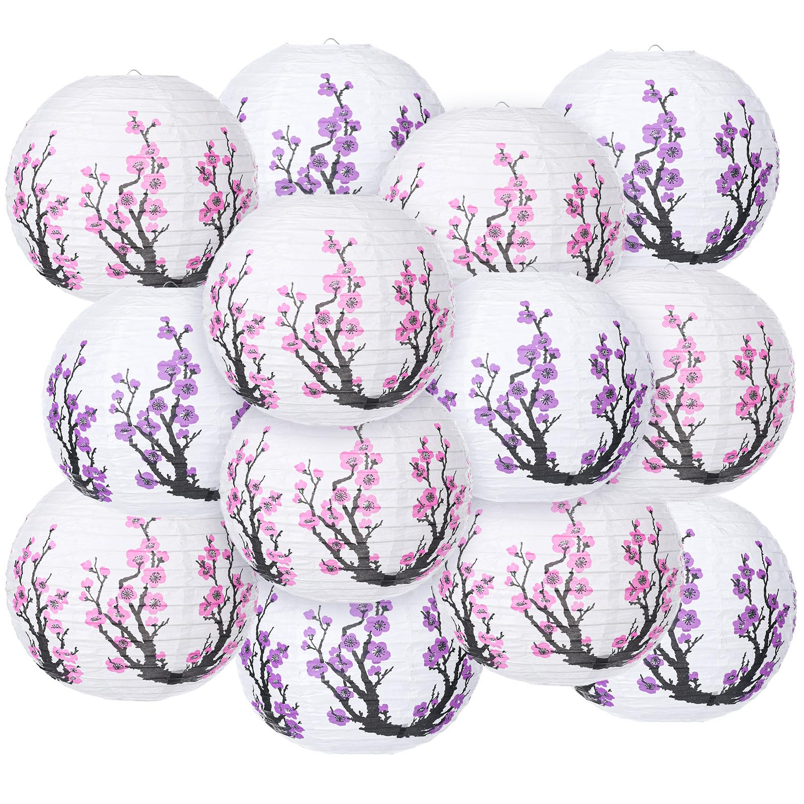 Photo 1 of 13 Pcs 12 Inches Large Chinese Japanese Paper Lantern Hibachi Party Decorations Red Cherry Blossom Decorative Hanging Lantern for Chinese New Year Home Restaurant Wedding Decor(White)